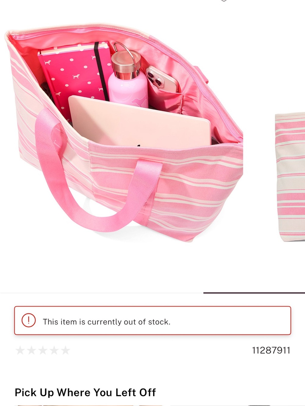 Victoria's Secret Pink & Cream Stripe Tote with Logo Straps - Picture 2 of 2